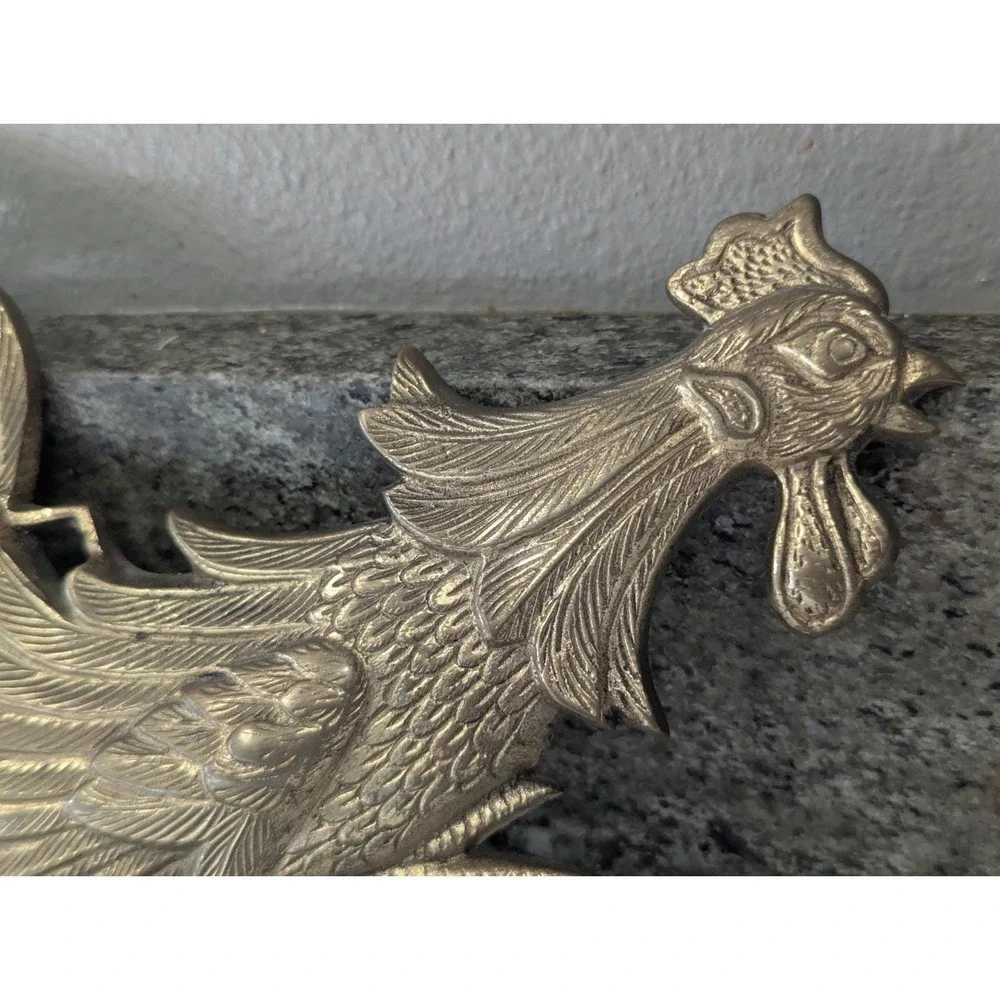 Vintage Cast Metal Wall Hanging Fighting  Running Rooster